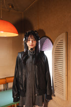 EMBROIDERY FAUX LEATHER BLOUSON