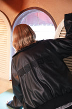 EMBROIDERY FAUX LEATHER BLOUSON